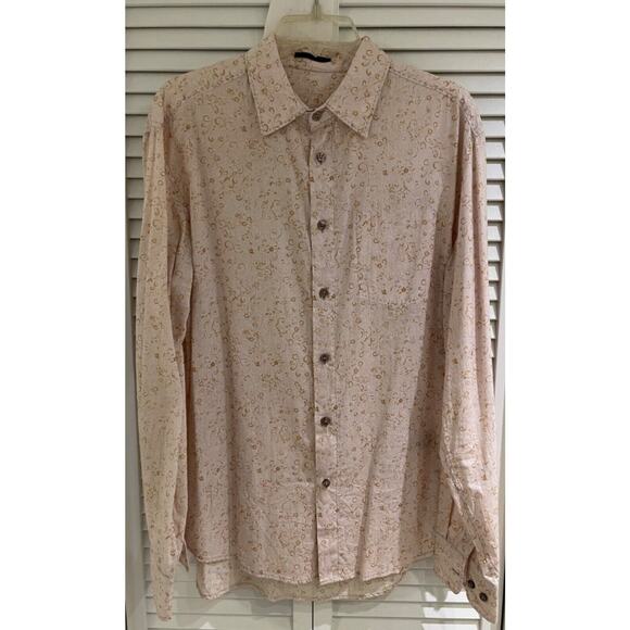Elie Tahari Men's Cotton Dress Shirt Med Cream w/Gold Abstract Print A+ - Picture 1 of 5